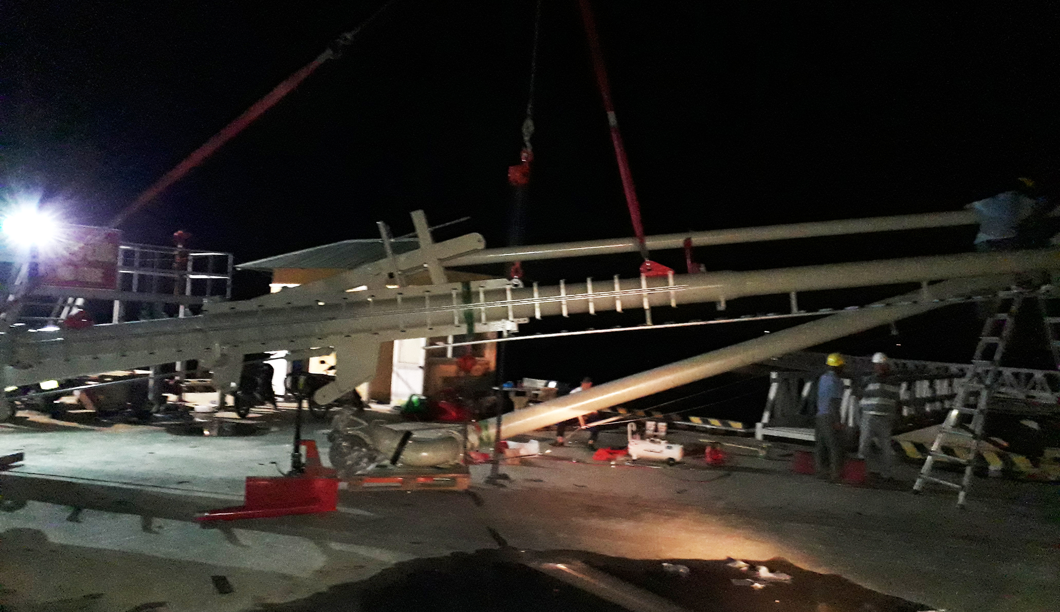 Marine Loading Arm Installation Process at  Night